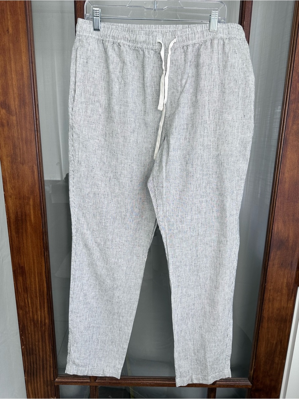 J. Crew Linen & Cotton Drawstring Pants Black And White Striped Large Resort